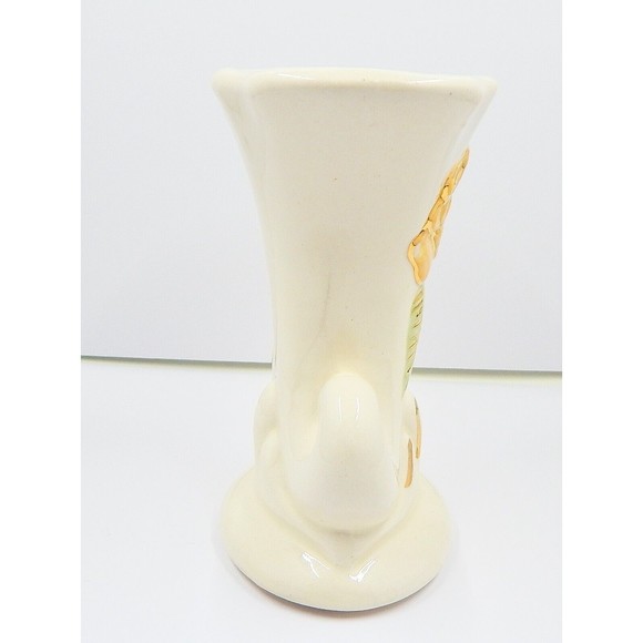 Cornucopia Vase Yellow Rose Gold Trimmed Ceramic USA - Picture 6 of 11